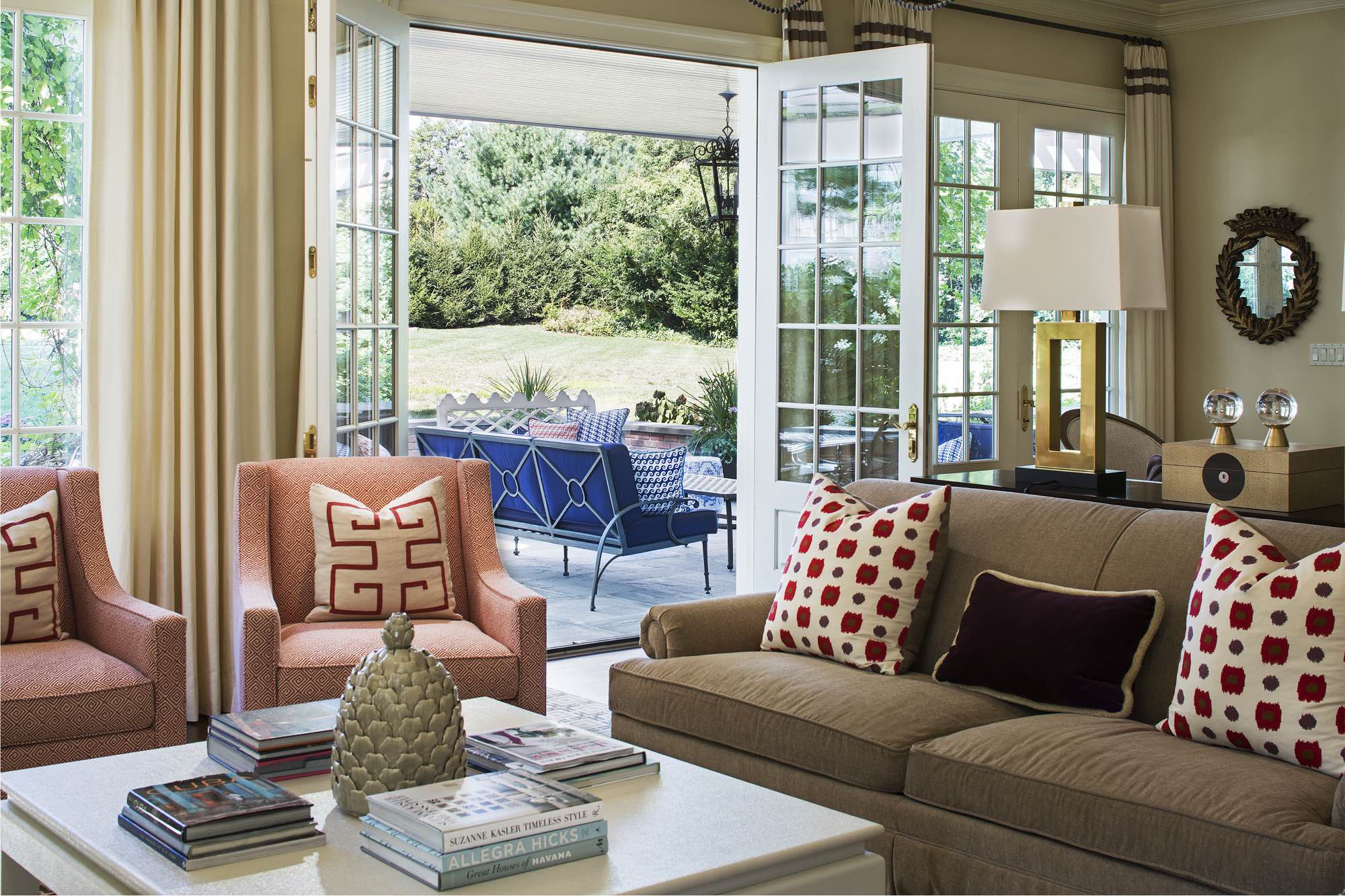 Living Room and Patio in Dutch Colonial Style Home