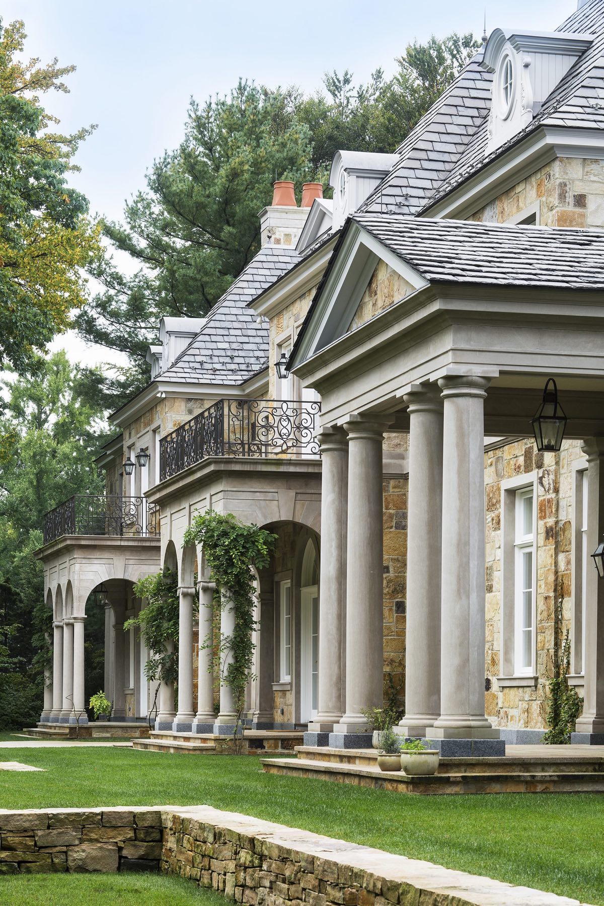 Columns in Front of American-French Country House