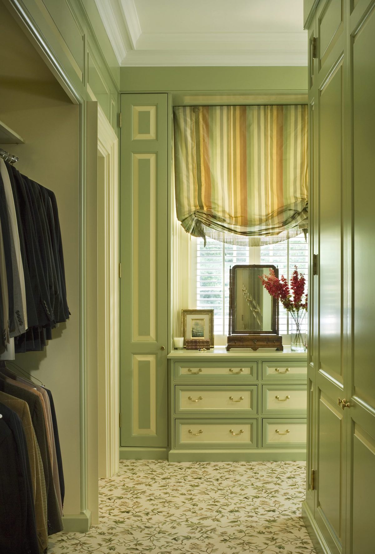 Walk in closet in Georgian style home