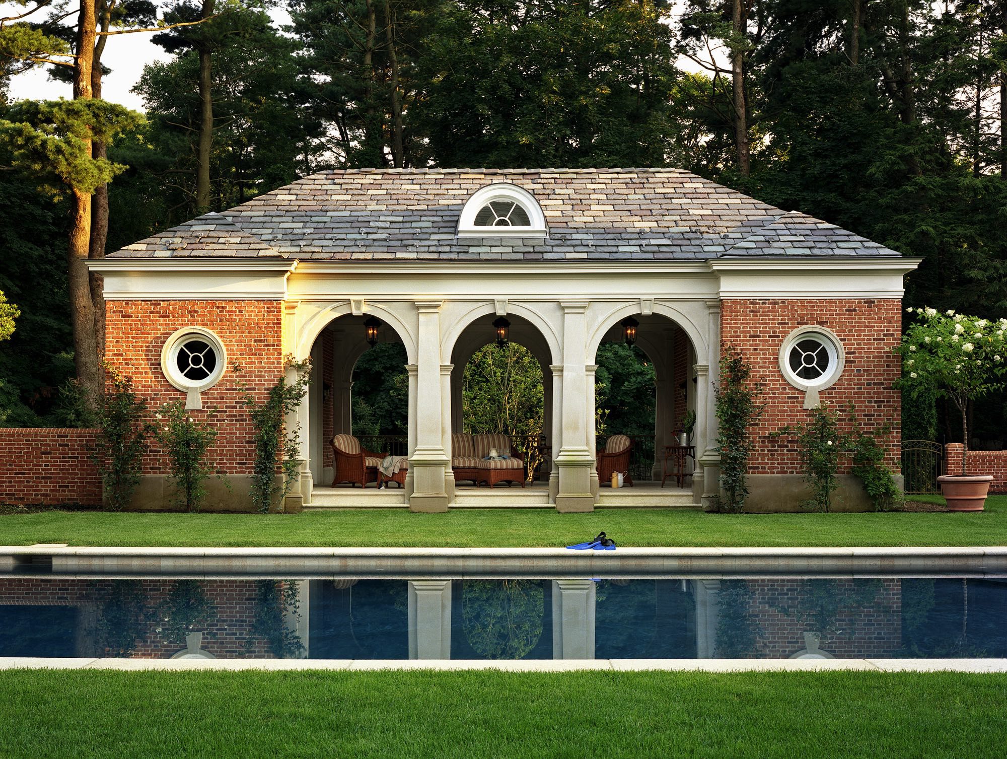 View of the pool house on a Georgian estate
