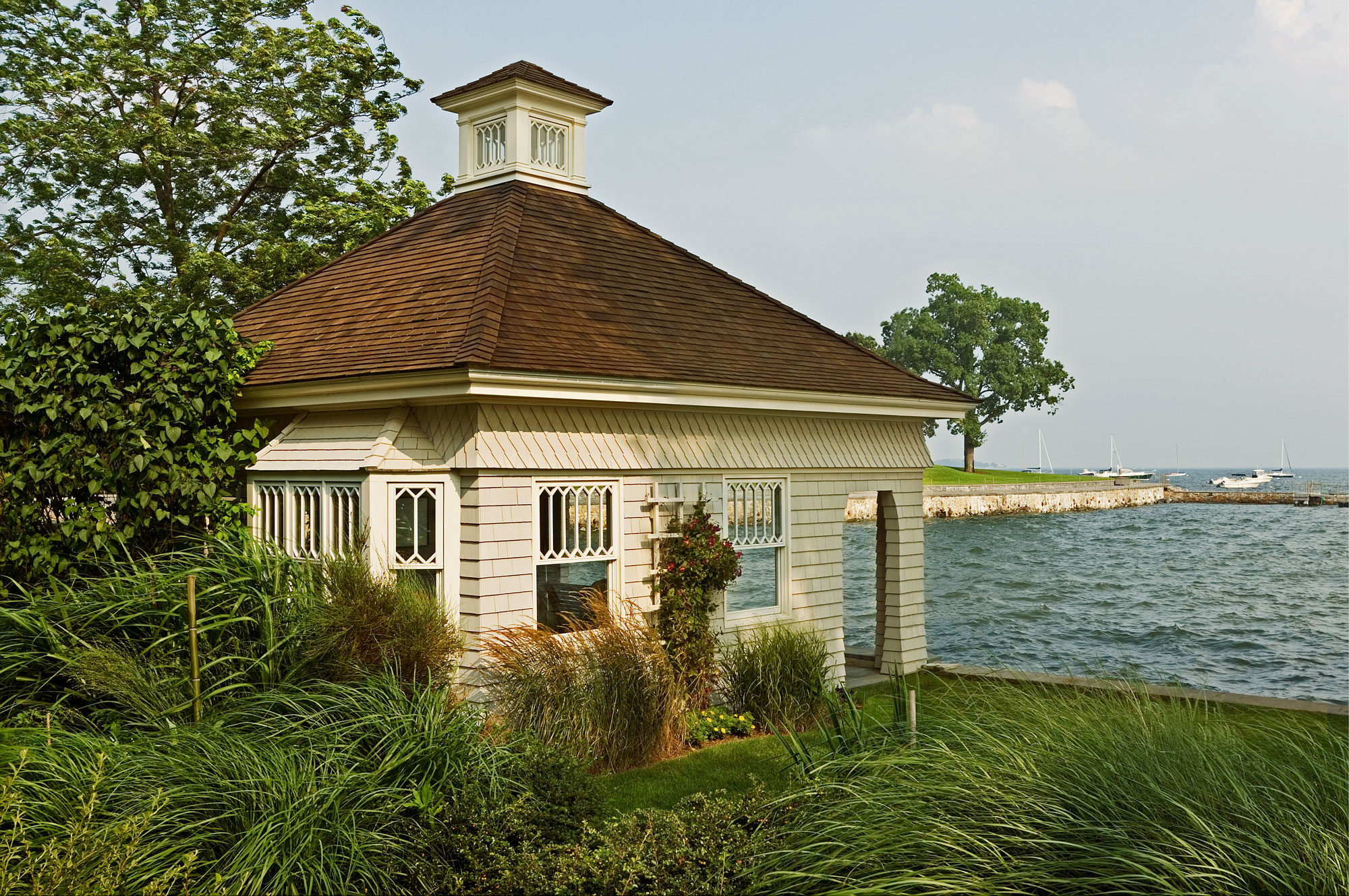 Boathouse over water in Greenwich
