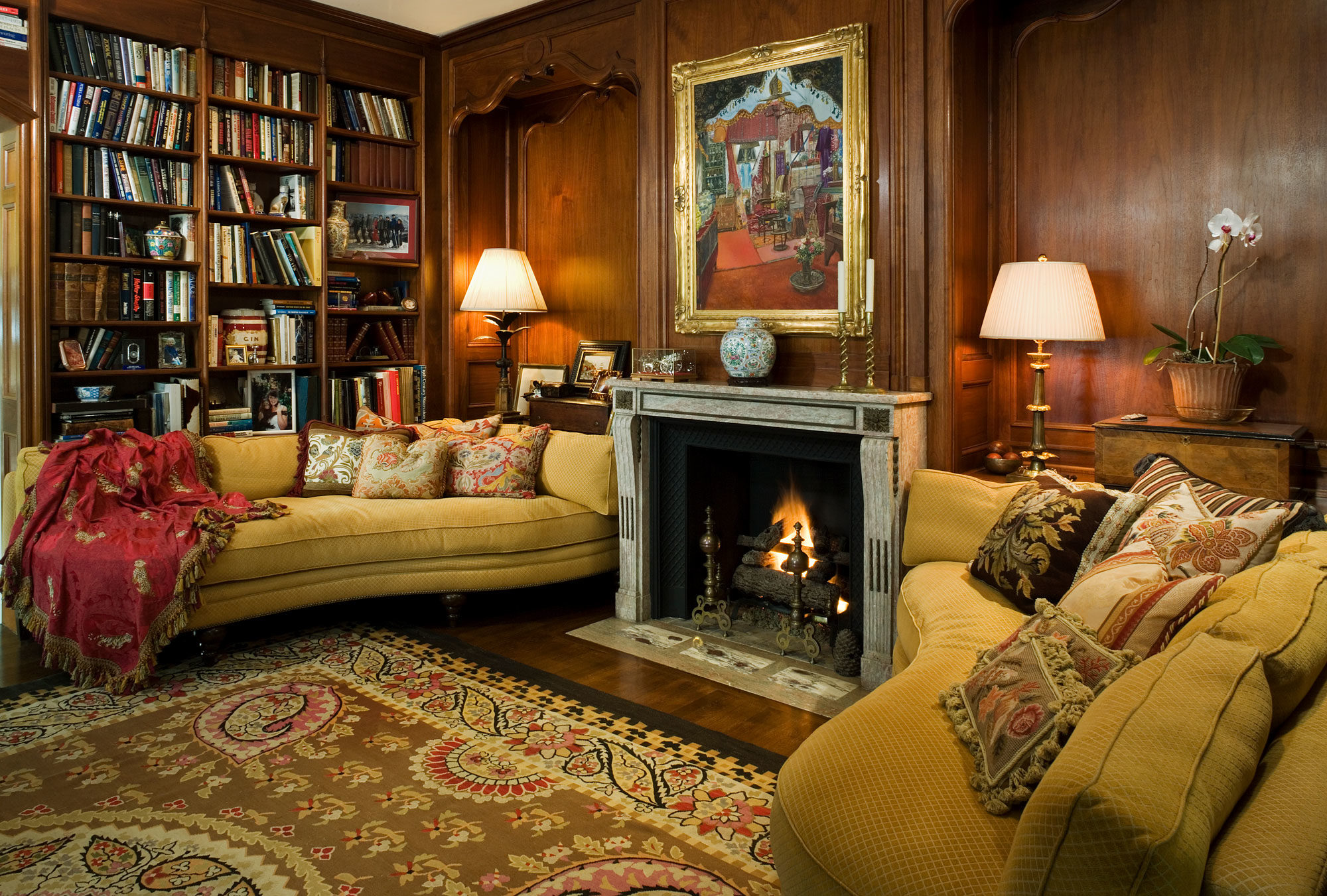 Den and Fireplace in Queen Anne Manor