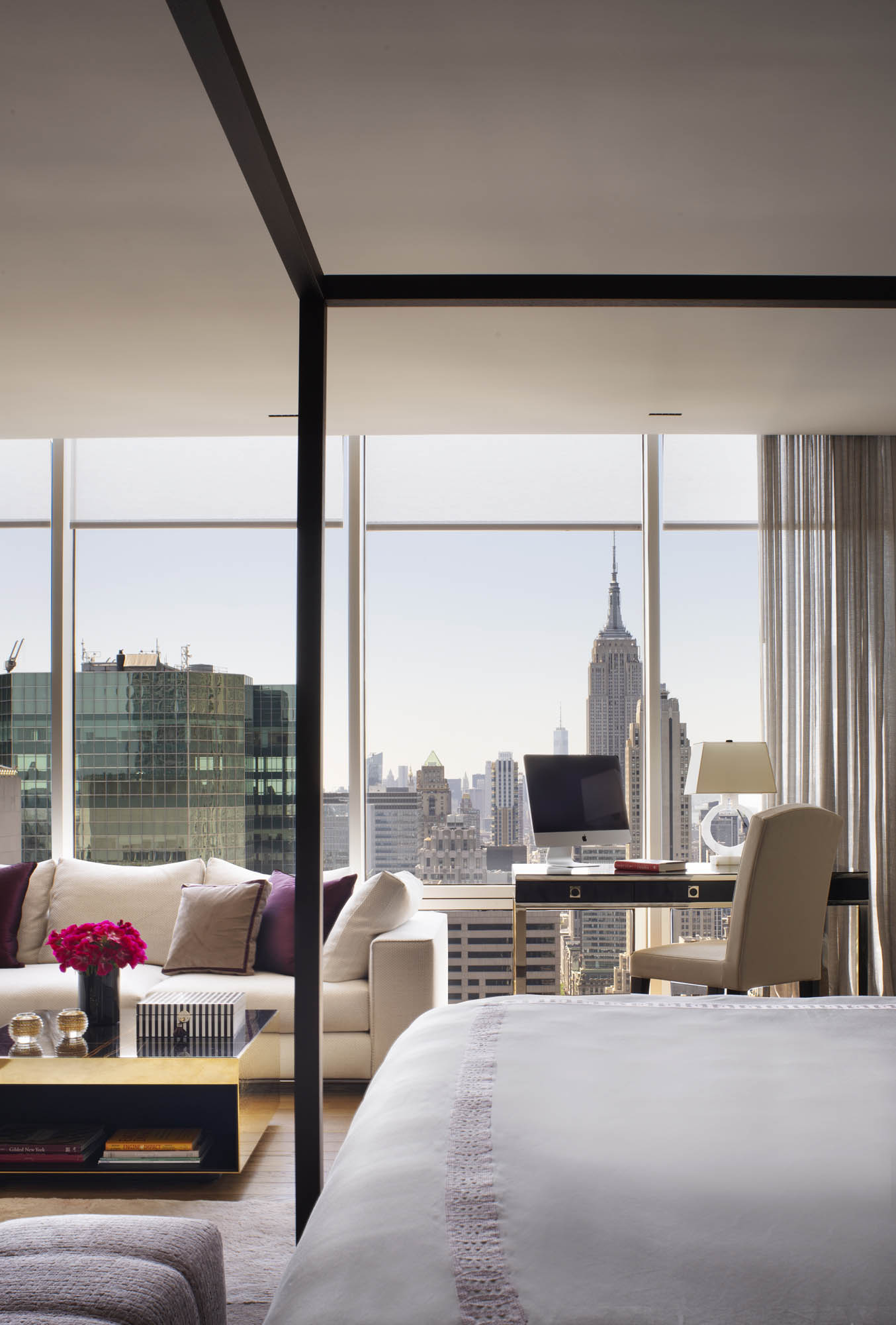 View of New York City skyline from apartment window
